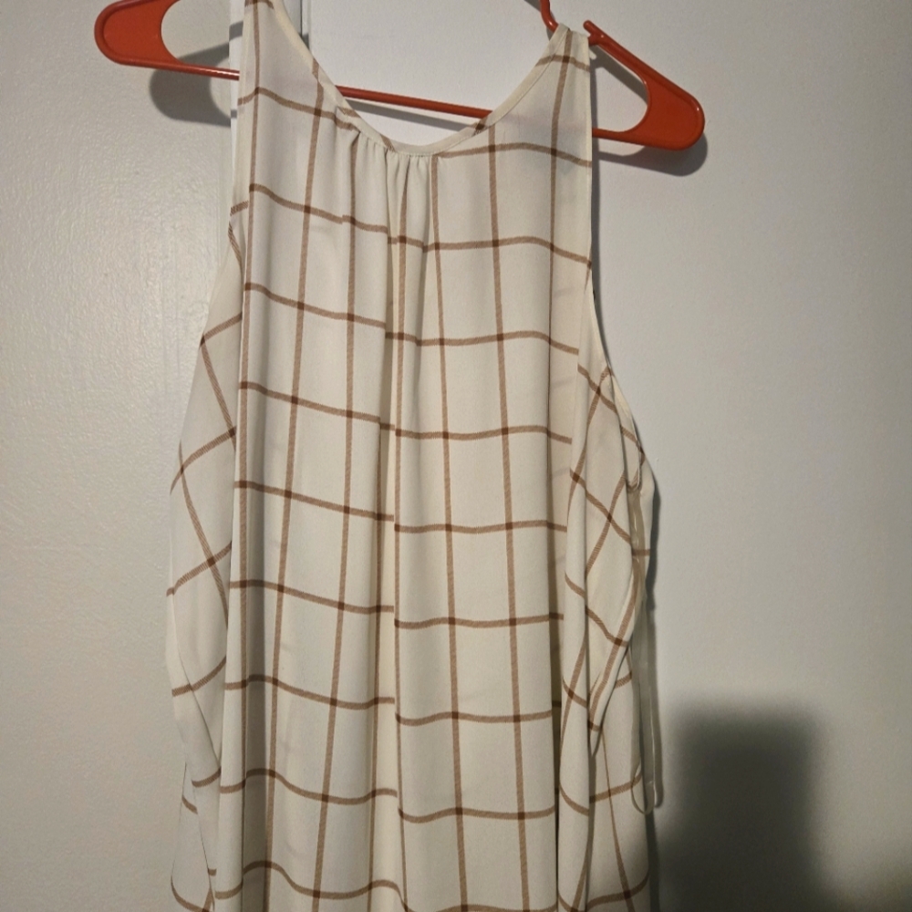 Worthington White and Brown Grid Blouse